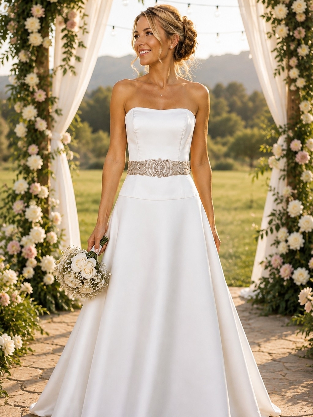 LAZARO Strapless Wedding Dress Beaded Crystal Waist Bridal Gown Altered 2-4